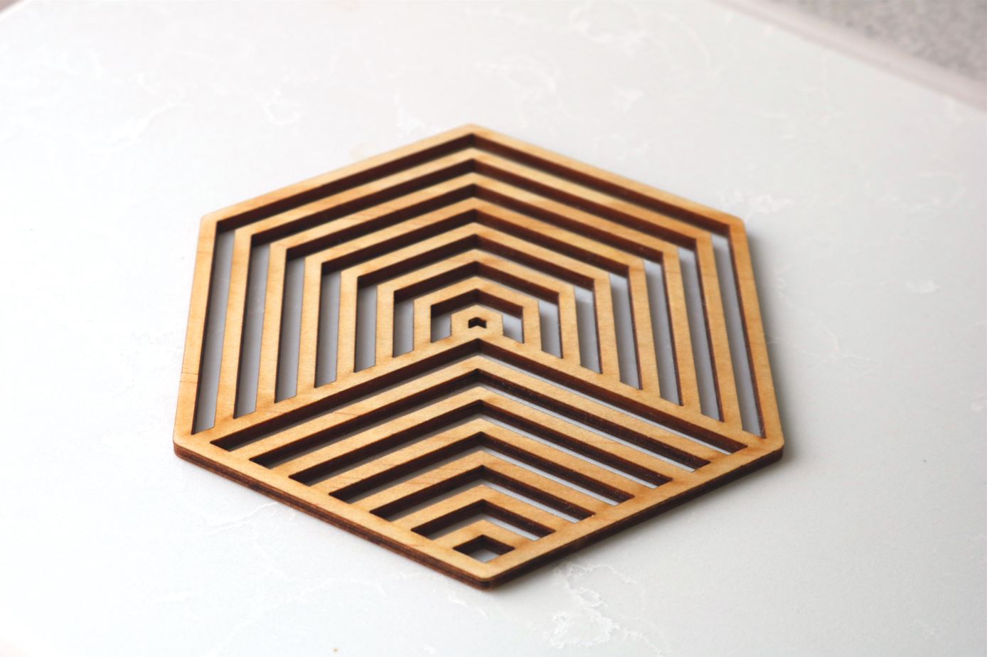 Modern Geometric Wood Coasters (Set of 4: HEX/ONE)