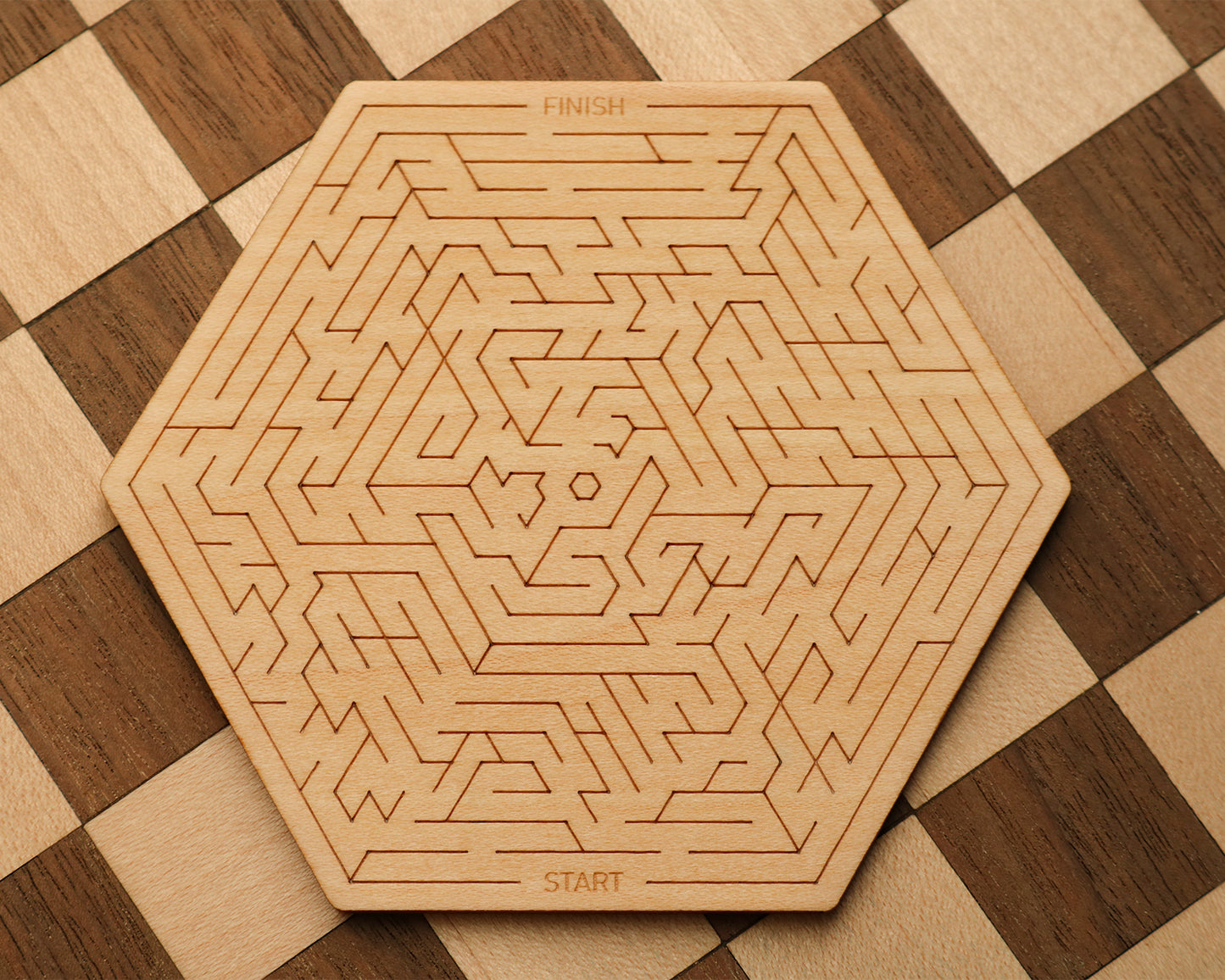 Hexagonal Maze Pattern Wood Coasters (Set of 4: Hex/Maze)