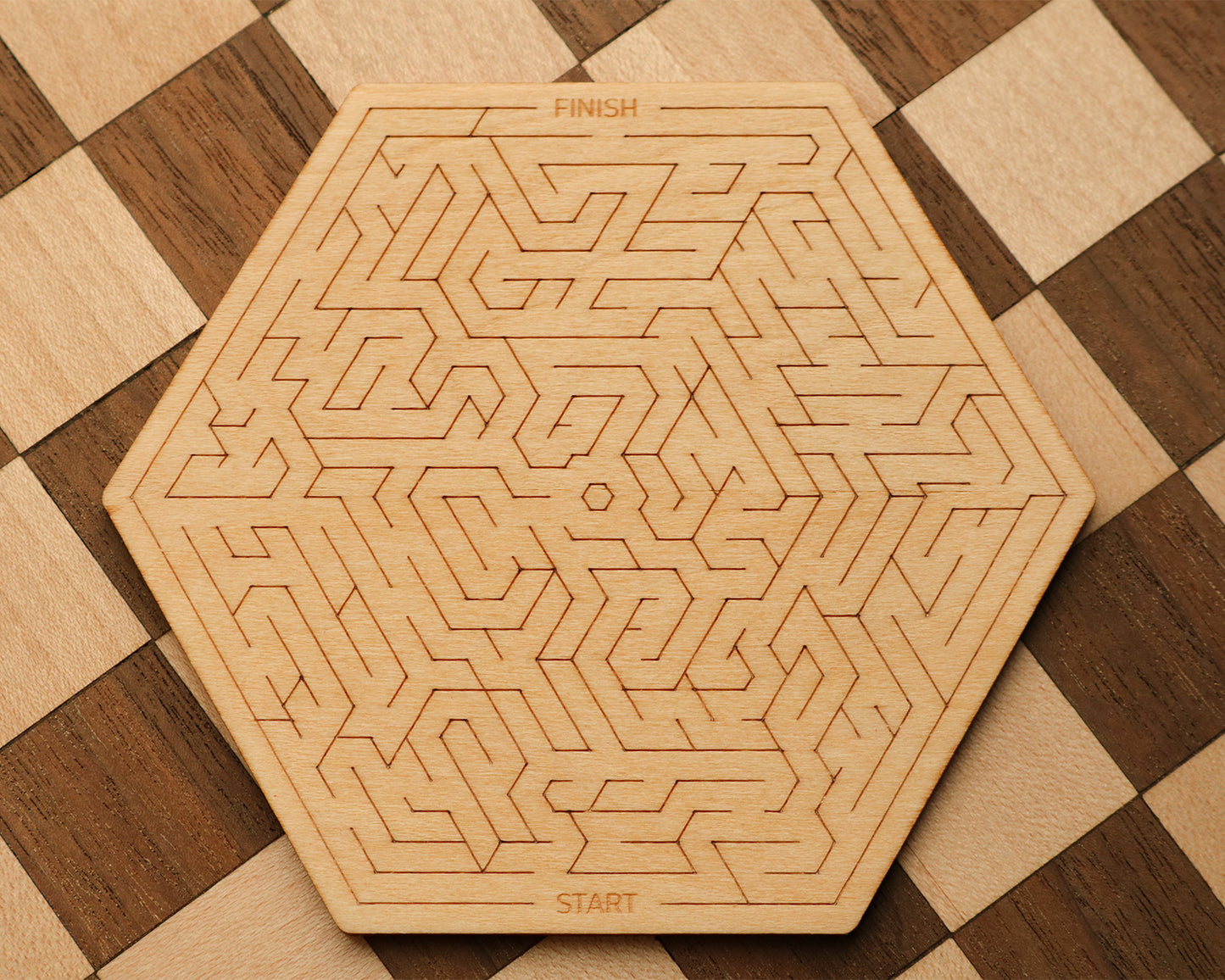 Hexagonal Maze Pattern Wood Coasters (Set of 4: Hex/Maze)