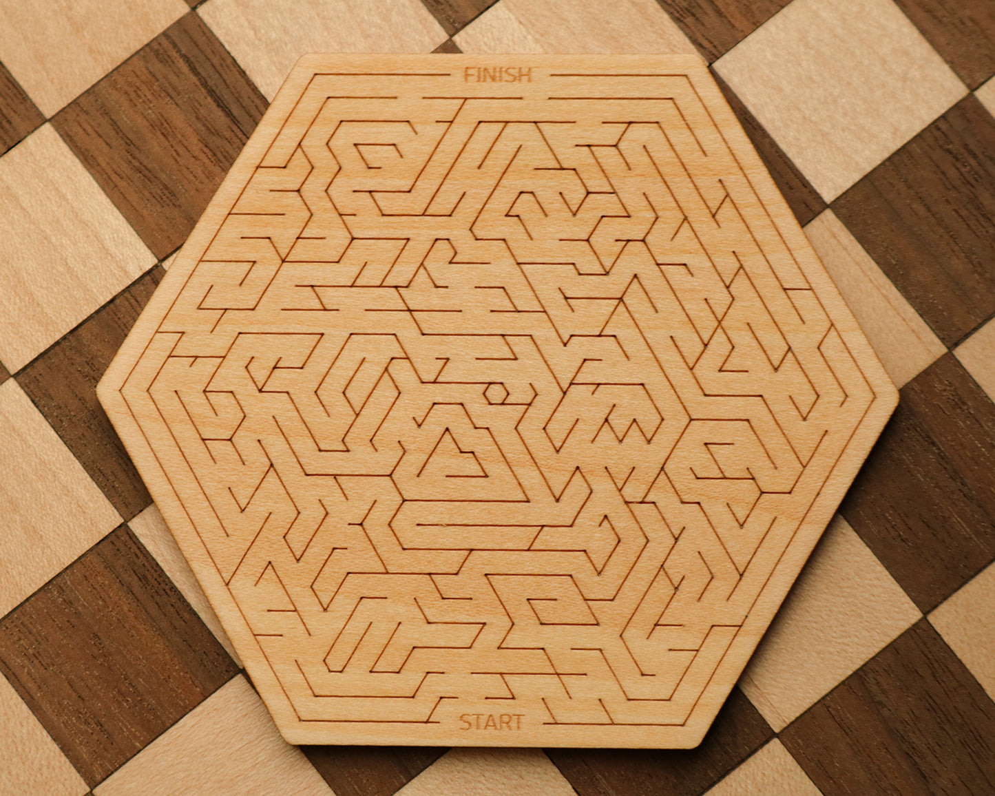 Hexagonal Maze Pattern Wood Coasters (Set of 4: Hex/Maze)