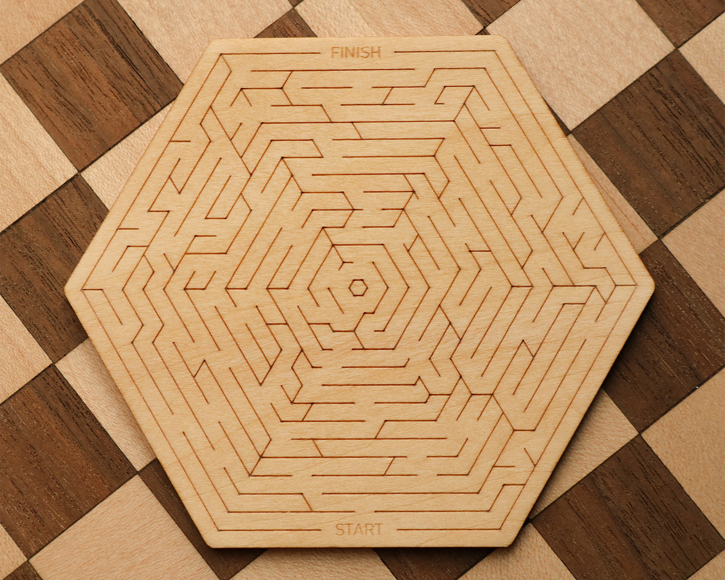 Hexagonal Maze Pattern Wood Coasters (Set of 4: Hex/Maze)